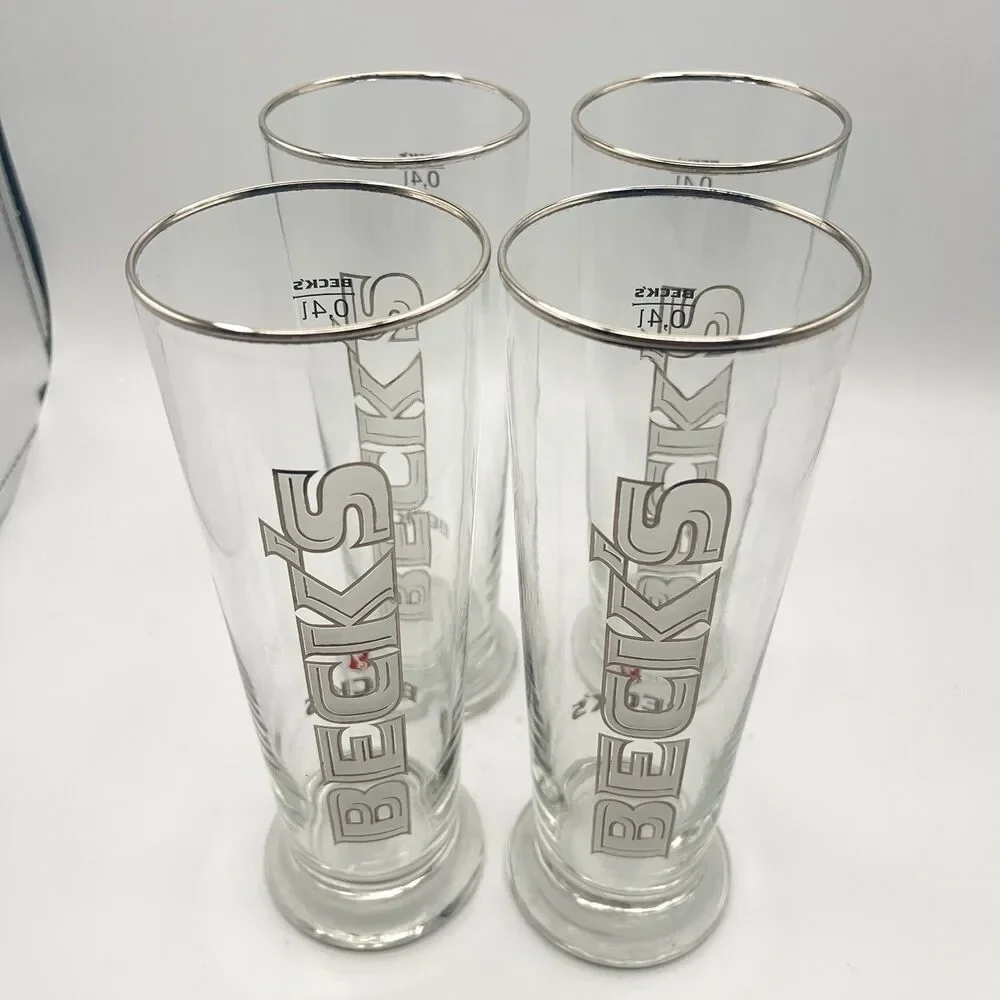 BECK’S  Set Of 4 Beer Glasses 0.4L Bar Pub Tall Glass Becks